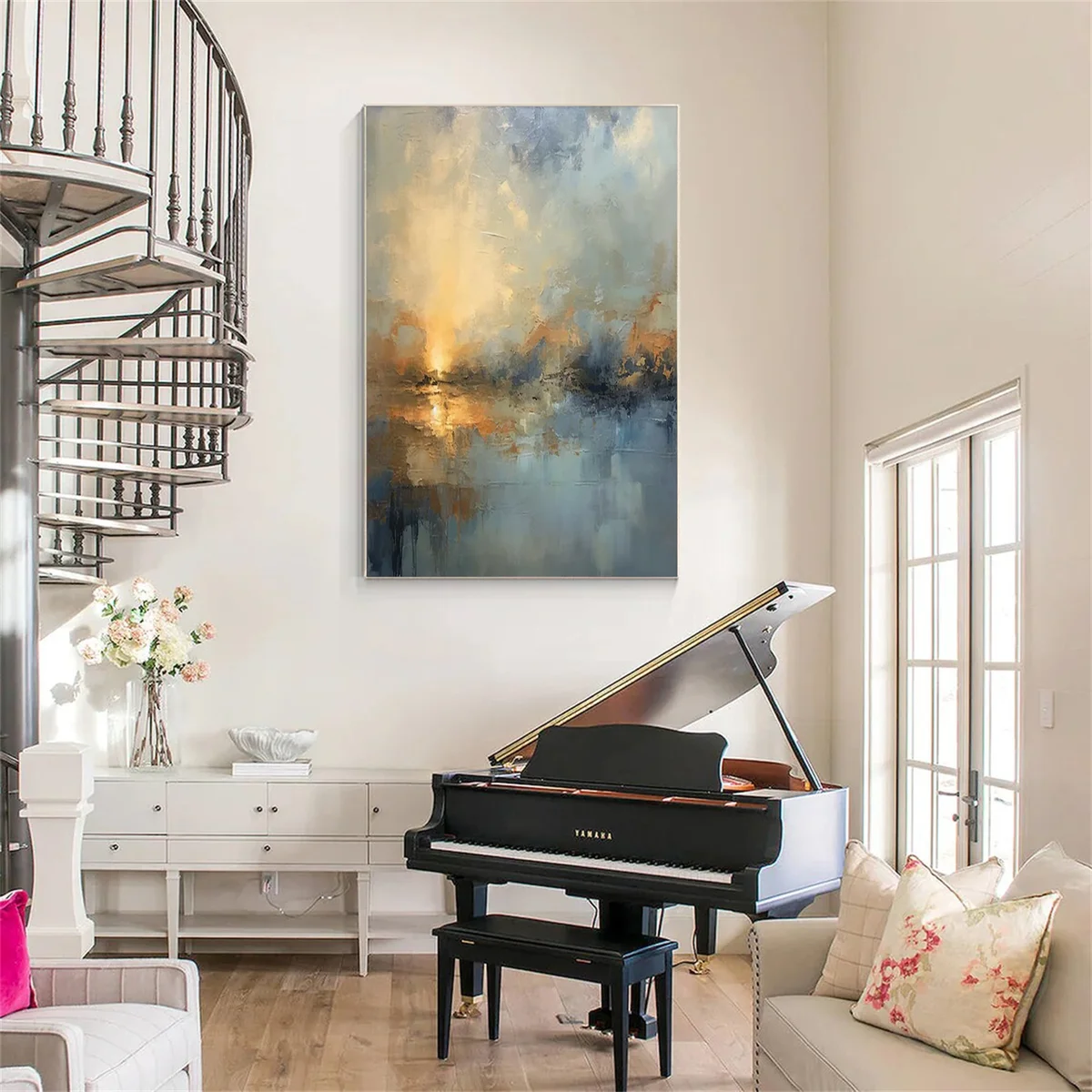 Ánh Sáng Bình Minh – Tranh Sơn Acrylic Trừu Tượng Phong cảnh Đa sắc Trang Trí Phòng khách – Phong Cách Hiện Đại