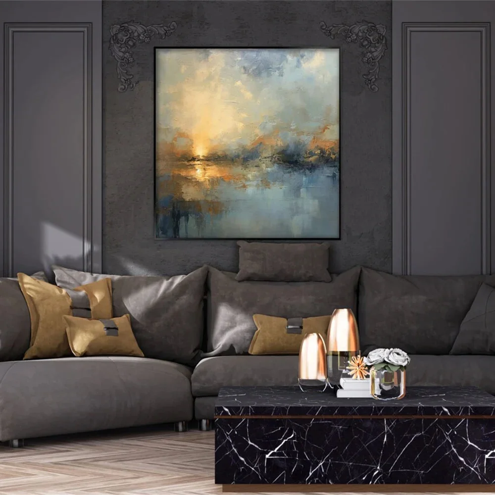 Ánh Sáng Bình Minh – Tranh Sơn Acrylic Trừu Tượng Phong cảnh Xanh dương Trang Trí Phòng khách – Phong Cách Hiện Đại