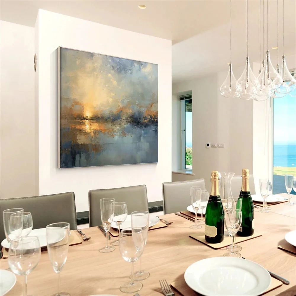 Ánh Sáng Bình Minh – Tranh Sơn Acrylic Trừu Tượng Phong cảnh Xanh dương Trang Trí Phòng khách – Phong Cách Hiện Đại