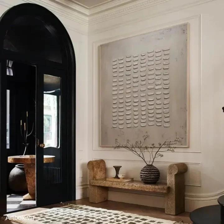 Hơi Thở Tĩnh Lặng – Tranh Sơn Acrylic Trừu Tượng Trừu tượng Xám Trang Trí Phòng khách, Phòng làm việc – Phong Cách Hiện Đại