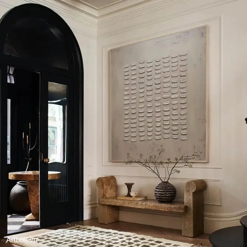 Hơi Thở Tĩnh Lặng – Tranh Sơn Acrylic Trừu Tượng Trừu tượng Xám Trang Trí Phòng khách, Phòng làm việc – Phong Cách Hiện Đại