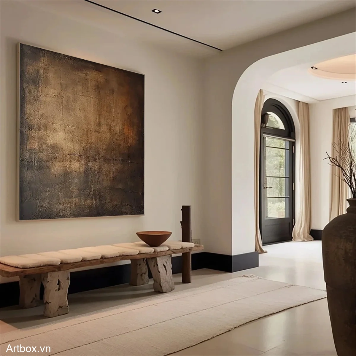 Hơi Ấm Của Đất – Tranh Sơn Acrylic Trừu Tượng Trừu tượng Nâu be Trang Trí Phòng khách, Phòng ngủ – Phong Cách Hiện Đại