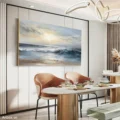 Bình Minh Trên Biển – Tranh Sơn Acrylic Trừu Tượng Phong cảnh Xanh dương Trang Trí Phòng khách – Phong Cách Hiện Đại