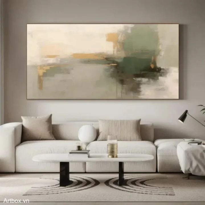 Hòa Quyện Sắc Màu Tự Nhiên – Tranh Sơn Acrylic Trừu Tượng Trừu tượng Xanh lá Trang Trí Phòng khách, Phòng ngủ – Phong Cách Hiện Đại