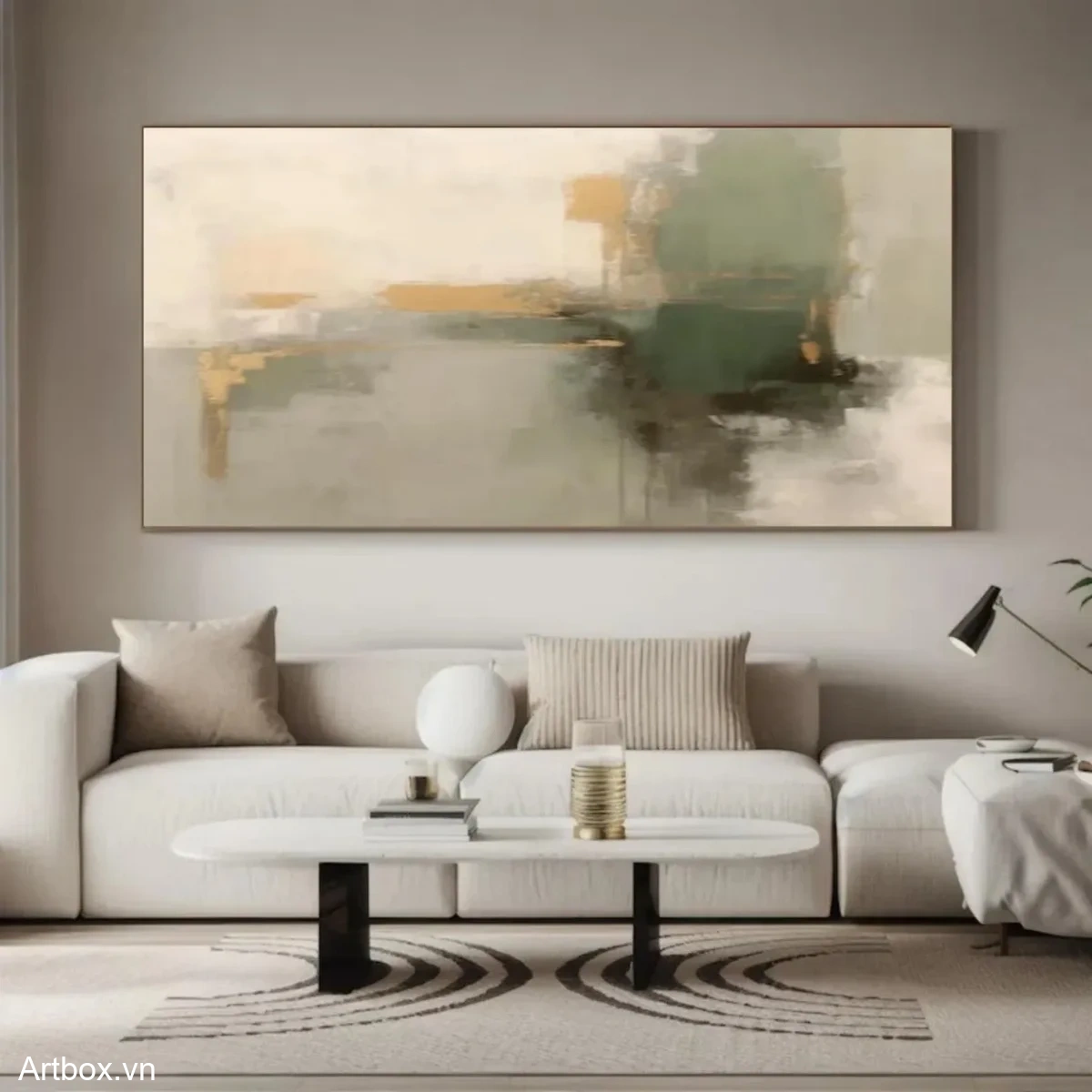 Hòa Quyện Sắc Màu Tự Nhiên – Tranh Sơn Acrylic Trừu Tượng Trừu tượng Xanh lá Trang Trí Phòng khách, Phòng ngủ – Phong Cách Hiện Đại