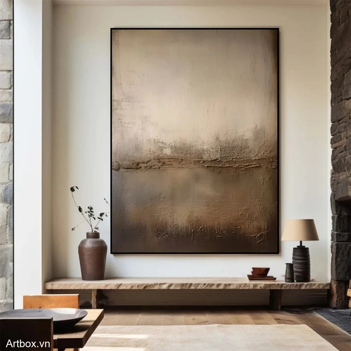 Hòa Nhạc Của Đất Trời – Tranh Sơn Acrylic Trừu Tượng Trừu tượng Nâu be Trang Trí Phòng khách, Phòng ngủ – Phong Cách Hiện Đại