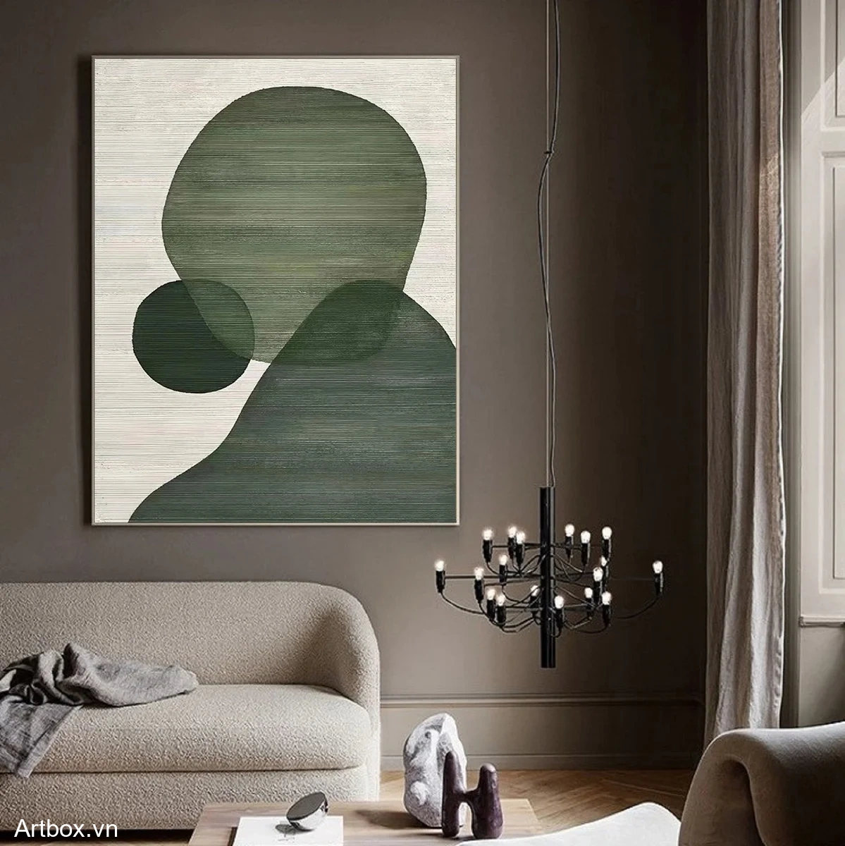 Hòa Quyện Cảm Xúc – Tranh Sơn Acrylic Trừu Tượng Trừu tượng Xanh lá Trang Trí Phòng khách, Phòng ngủ – Phong Cách Hiện Đại