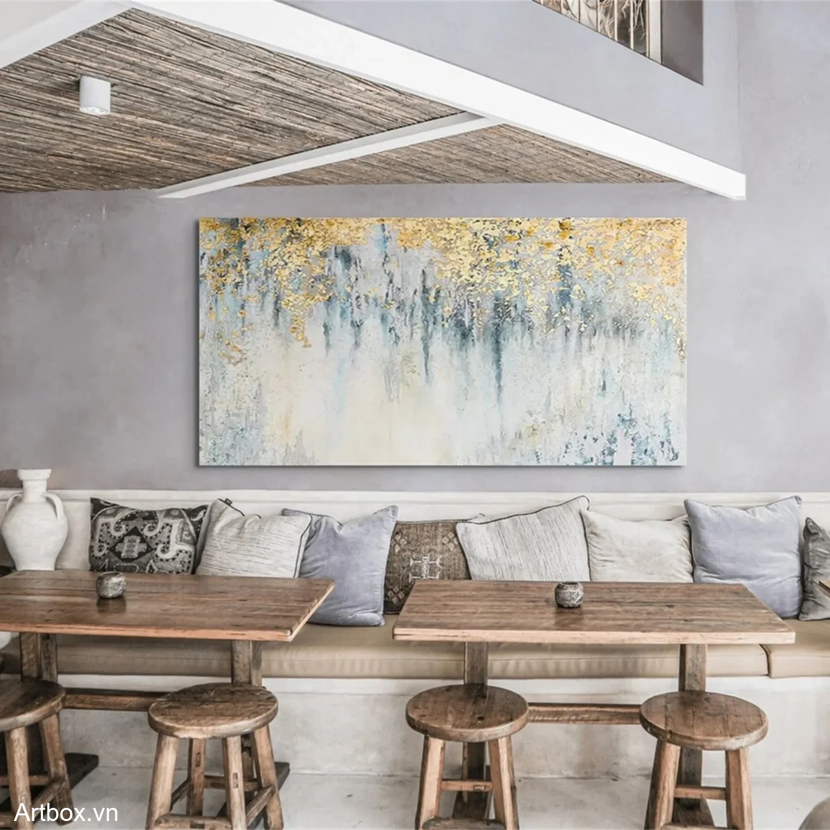 Hơi Thở Của Ánh Sáng – Tranh Sơn Acrylic Trừu Tượng Trừu tượng Xanh da trời Trang Trí Phòng ngủ, Phòng khách – Phong Cách Hiện Đại