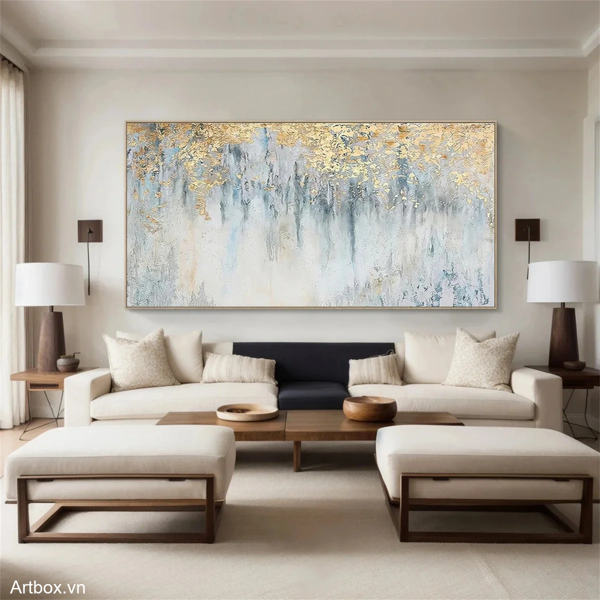 Hơi Thở Của Ánh Sáng – Tranh Sơn Acrylic Trừu Tượng Trừu tượng Xanh da trời Trang Trí Phòng ngủ, Phòng khách – Phong Cách Hiện Đại