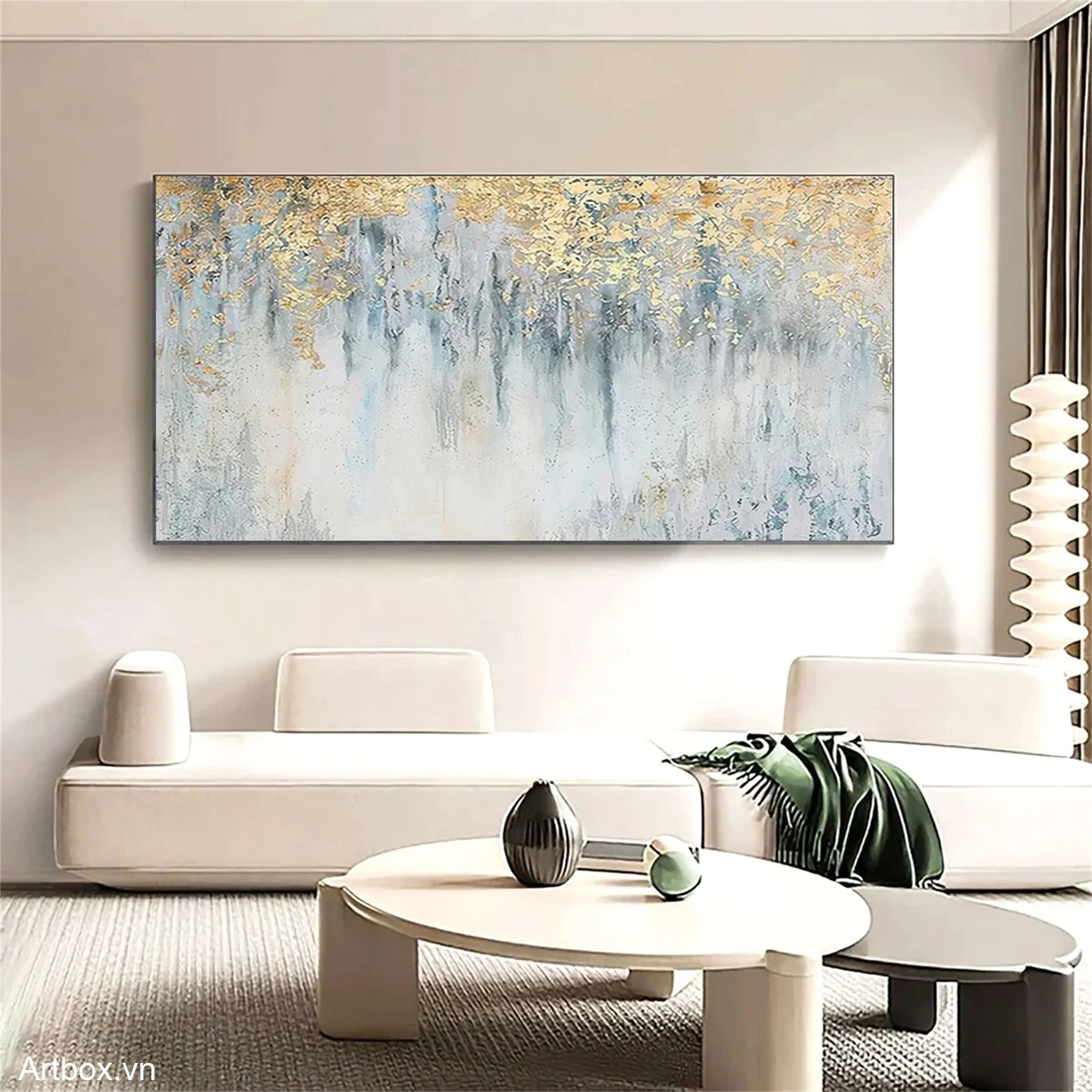 Hơi Thở Của Ánh Sáng – Tranh Sơn Acrylic Trừu Tượng Trừu tượng Xanh da trời Trang Trí Phòng ngủ, Phòng khách – Phong Cách Hiện Đại