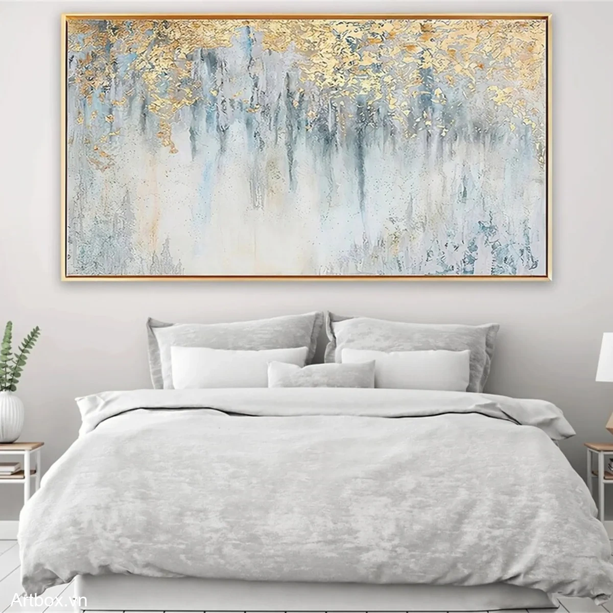 Hơi Thở Của Ánh Sáng – Tranh Sơn Acrylic Trừu Tượng Trừu tượng Xanh da trời Trang Trí Phòng ngủ, Phòng khách – Phong Cách Hiện Đại