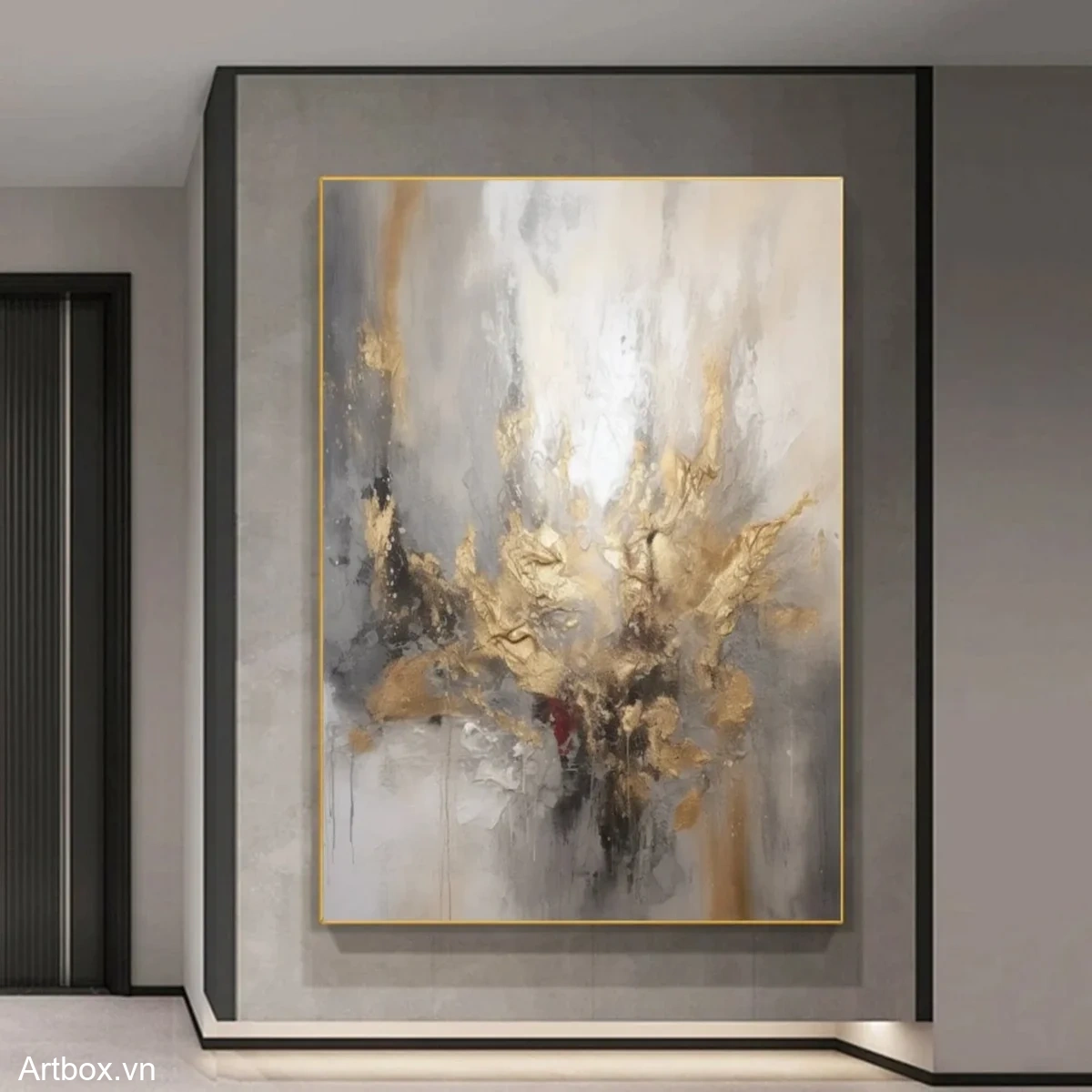 Vàng Rực Rỡ Giữa Mây Trắng – Tranh Sơn Acrylic Trừu Tượng Trừu tượng Đa sắc Trang Trí Phòng khách, Phòng làm việc – Phong Cách Hiện Đại