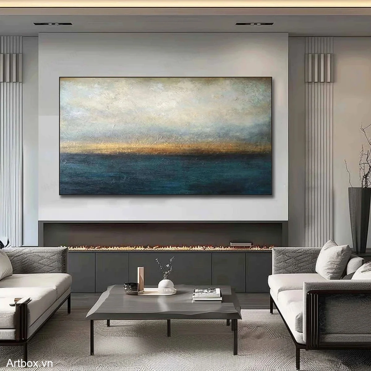 Hòa Quyện Của Trời Biển – Tranh Sơn Acrylic Trừu Tượng Trừu tượng Xanh dương Trang Trí Phòng khách – Phong Cách Hiện Đại