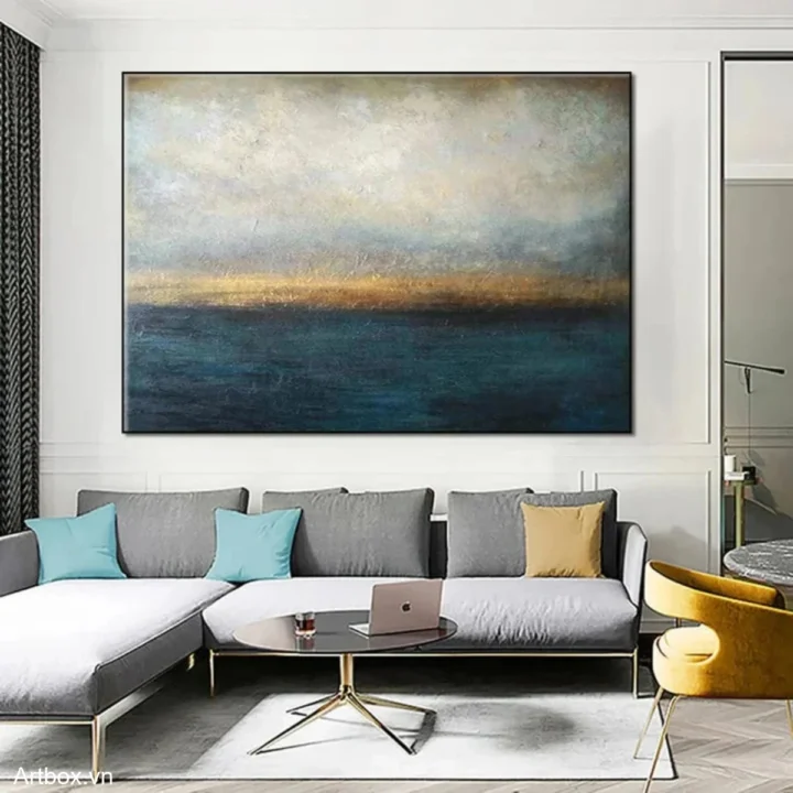 Hòa Quyện Của Trời Biển – Tranh Sơn Acrylic Trừu Tượng Trừu tượng Xanh dương Trang Trí Phòng khách – Phong Cách Hiện Đại