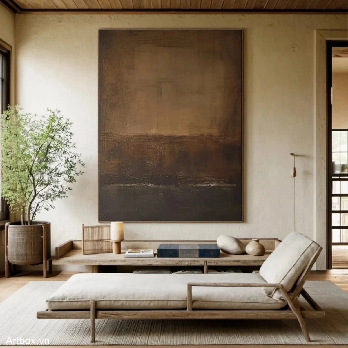 Hòa Quyện Đất Trời – Tranh Sơn Acrylic Trừu Tượng Trừu tượng Nâu be Trang Trí Phòng khách, Phòng ngủ – Phong Cách Hiện Đại