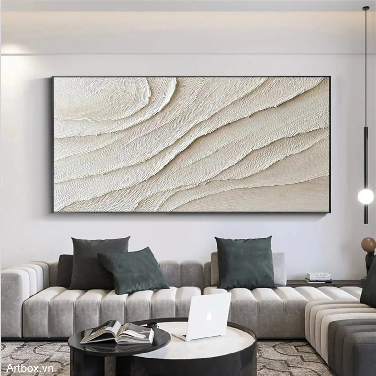 Dòng Chảy Tĩnh Lặng – Tranh Sơn Acrylic Trừu Tượng Trừu tượng Nâu be Trang Trí Phòng khách, Phòng ngủ – Phong Cách Hiện Đại