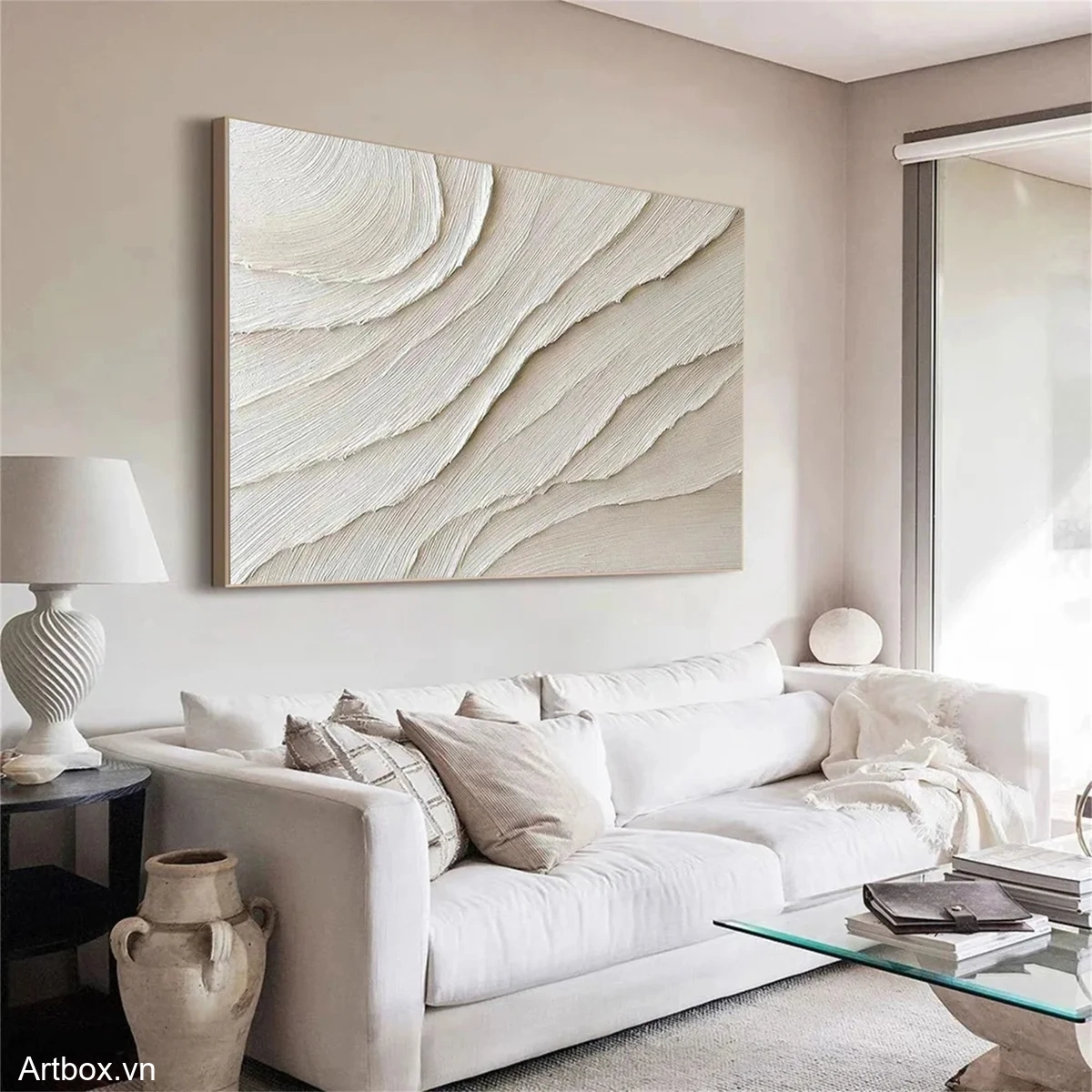 Dòng Chảy Tĩnh Lặng – Tranh Sơn Acrylic Trừu Tượng Trừu tượng Nâu be Trang Trí Phòng khách, Phòng ngủ – Phong Cách Hiện Đại