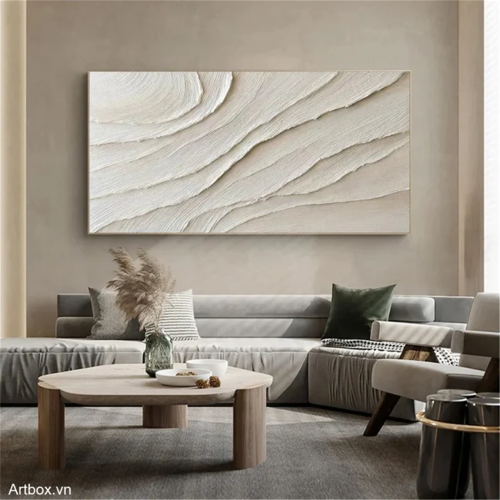 Dòng Chảy Tĩnh Lặng – Tranh Sơn Acrylic Trừu Tượng Trừu tượng Nâu be Trang Trí Phòng khách, Phòng ngủ – Phong Cách Hiện Đại