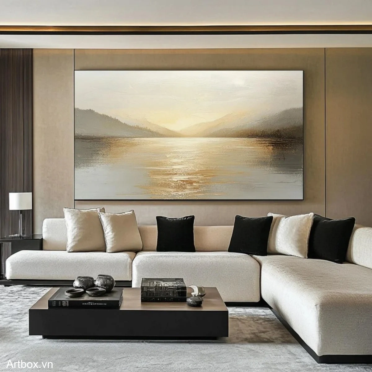 Bình Minh Trên Hồ Nước – Tranh Sơn Acrylic Trừu Tượng Phong cảnh Vàng Trang Trí Phòng khách, Phòng ngủ – Phong Cách Hiện Đại Bình Minh Trên Hồ Nước – Tranh Sơn Acrylic Trừu Tượng Phong cảnh Vàng Trang Trí Phòng khách, Phòng ngủ – Phong Cách Hiện Đại