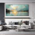Bình Minh Trên Hồ Nước – Tranh Sơn Acrylic Trừu Tượng Phong cảnh Xanh dương Trang Trí Phòng khách – Phong Cách Hiện Đại