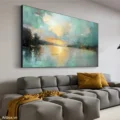 Bình Minh Trên Hồ Nước – Tranh Sơn Acrylic Trừu Tượng Phong cảnh Xanh dương Trang Trí Phòng khách – Phong Cách Hiện Đại