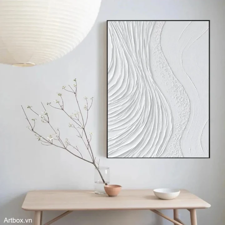 Hơi Thở Của Trắng – Tranh Sơn Acrylic Trừu Tượng Trừu tượng Đen trắng Trang Trí Phòng khách, Phòng ngủ – Phong Cách Hiện Đại