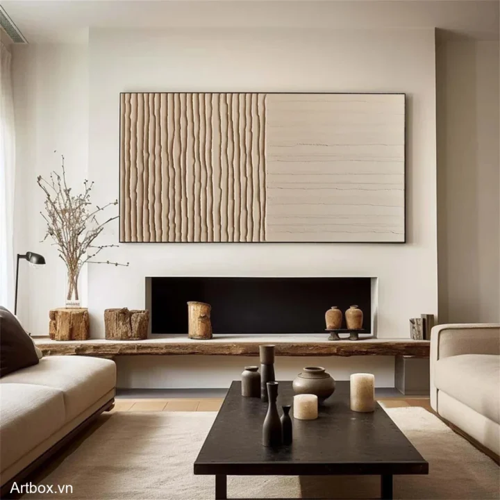 Hòa Quyện Của Đất Và Nước – Tranh Sơn Acrylic Trừu Tượng Trừu tượng Nâu be Trang Trí Phòng khách – Phong Cách Hiện Đại