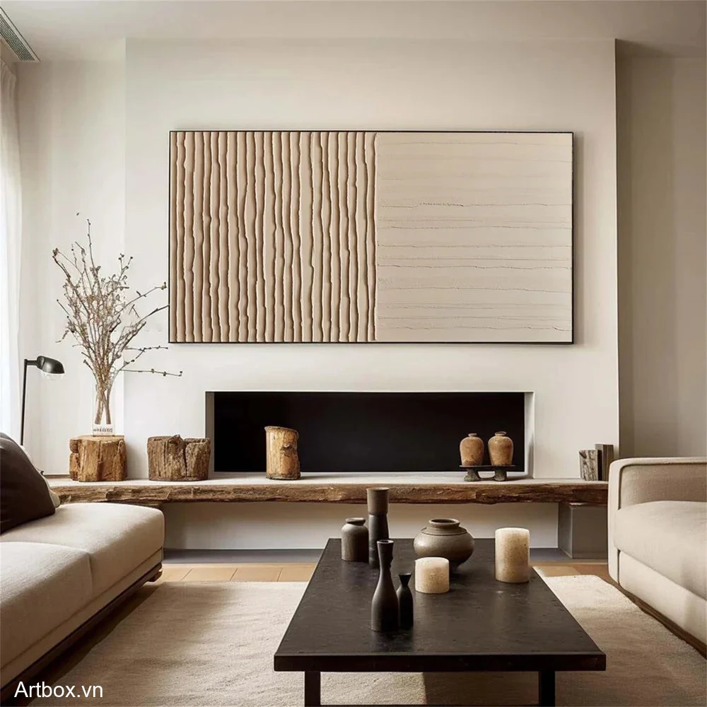 Hòa Quyện Của Đất Và Nước – Tranh Sơn Acrylic Trừu Tượng Trừu tượng Nâu be Trang Trí Phòng khách – Phong Cách Hiện Đại