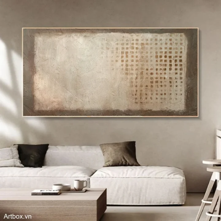 Hơi Ấm Của Đất – Tranh Sơn Acrylic Trừu Tượng Trừu tượng Nâu be Trang Trí Phòng khách, Phòng ngủ – Phong Cách Hiện Đại