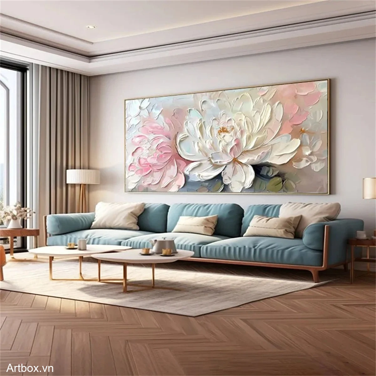 Nét Đẹp Dịu Dàng – Tranh Sơn Acrylic Trừu Tượng Hoa Hồng Trang Trí Phòng khách, Phòng ngủ – Phong Cách Hiện Đại