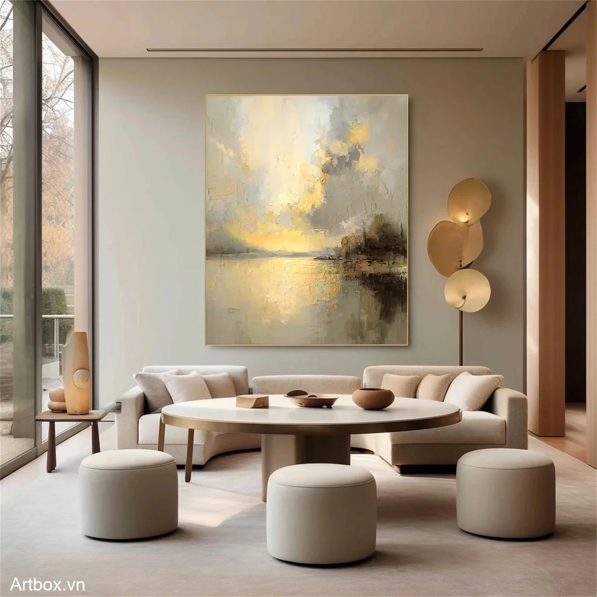 Ánh Sáng Bình Minh – Tranh Sơn Acrylic Trừu Tượng Phong cảnh Vàng Trang Trí Phòng khách, Phòng ngủ – Phong Cách Hiện Đại