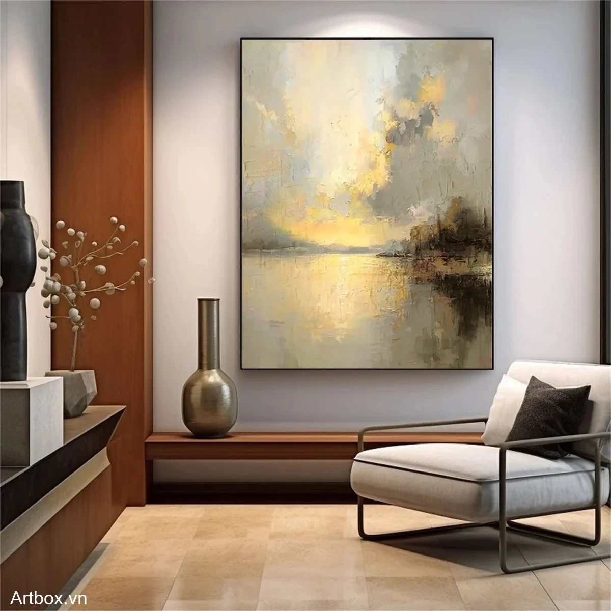 Ánh Sáng Bình Minh – Tranh Sơn Acrylic Trừu Tượng Phong cảnh Vàng Trang Trí Phòng khách, Phòng ngủ – Phong Cách Hiện Đại