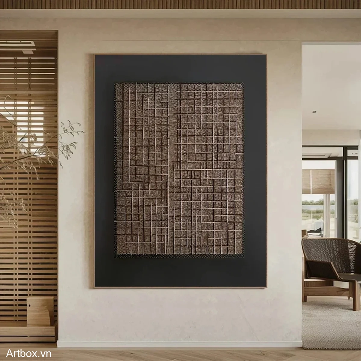 Hòa Quyện Thời Gian – Tranh Sơn Acrylic Trừu Tượng Trừu tượng Nâu be Trang Trí Phòng khách, Phòng ngủ – Phong Cách Hiện Đại