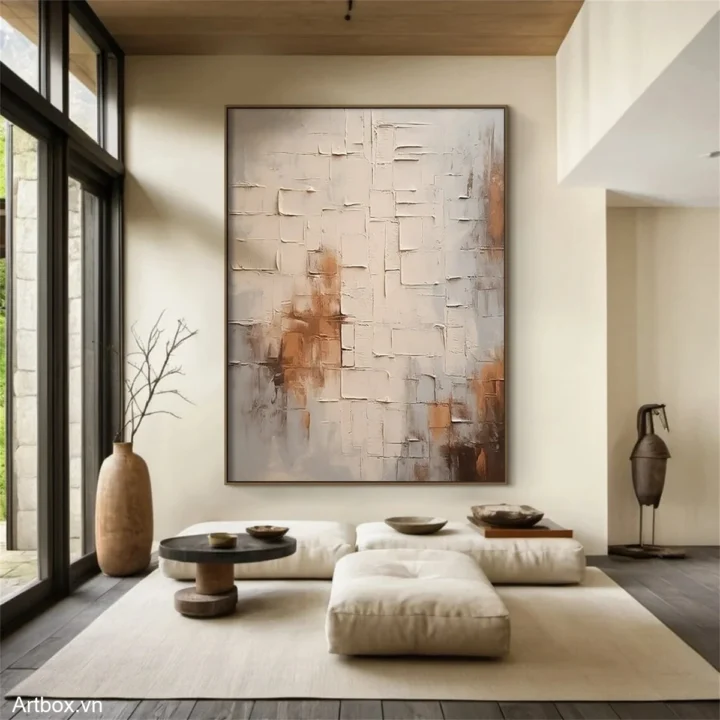 Hơi Thở Của Đất – Tranh Sơn Acrylic Trừu Tượng Trừu tượng Nâu be Trang Trí Phòng khách, Phòng ngủ – Phong Cách Hiện Đại