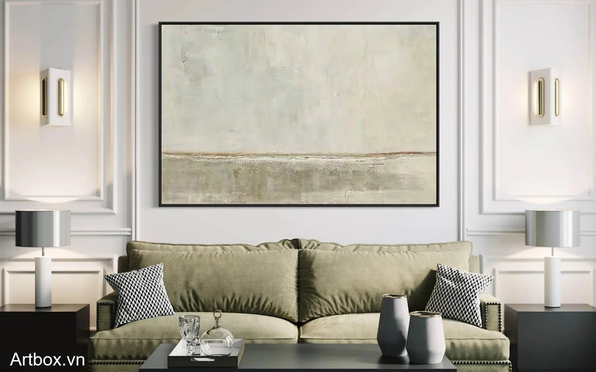 Hòa Quyện Tĩnh Lặng – Tranh Sơn Acrylic Trừu Tượng Phong cảnh Xám Trang Trí Phòng khách – Phong Cách Hiện Đại