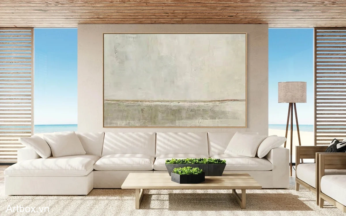 Hòa Quyện Tĩnh Lặng – Tranh Sơn Acrylic Trừu Tượng Phong cảnh Xám Trang Trí Phòng khách – Phong Cách Hiện Đại