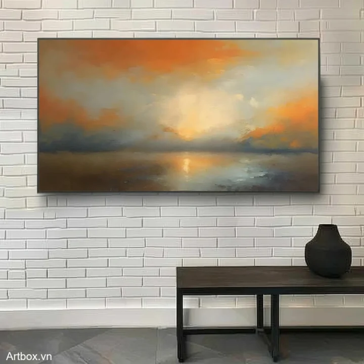 Bình Minh Rực Rỡ – Tranh Sơn Acrylic Trừu Tượng Phong cảnh Đỏ Trang Trí Phòng khách – Phong Cách Hiện Đại