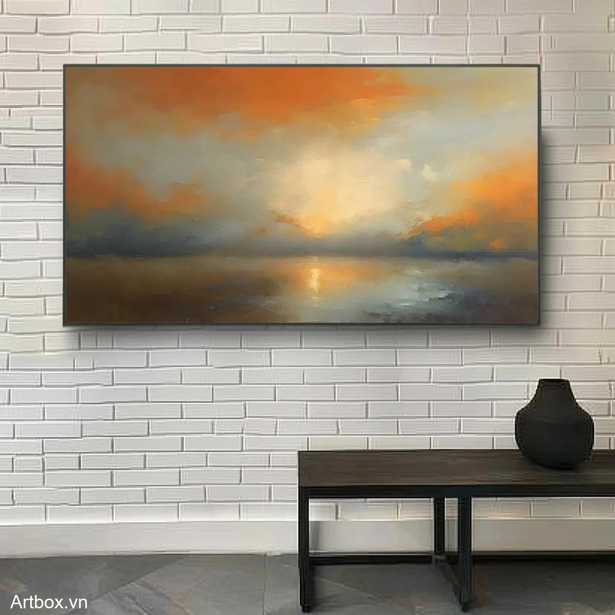 Bình Minh Rực Rỡ – Tranh Sơn Acrylic Trừu Tượng Phong cảnh Đỏ Trang Trí Phòng khách – Phong Cách Hiện Đại