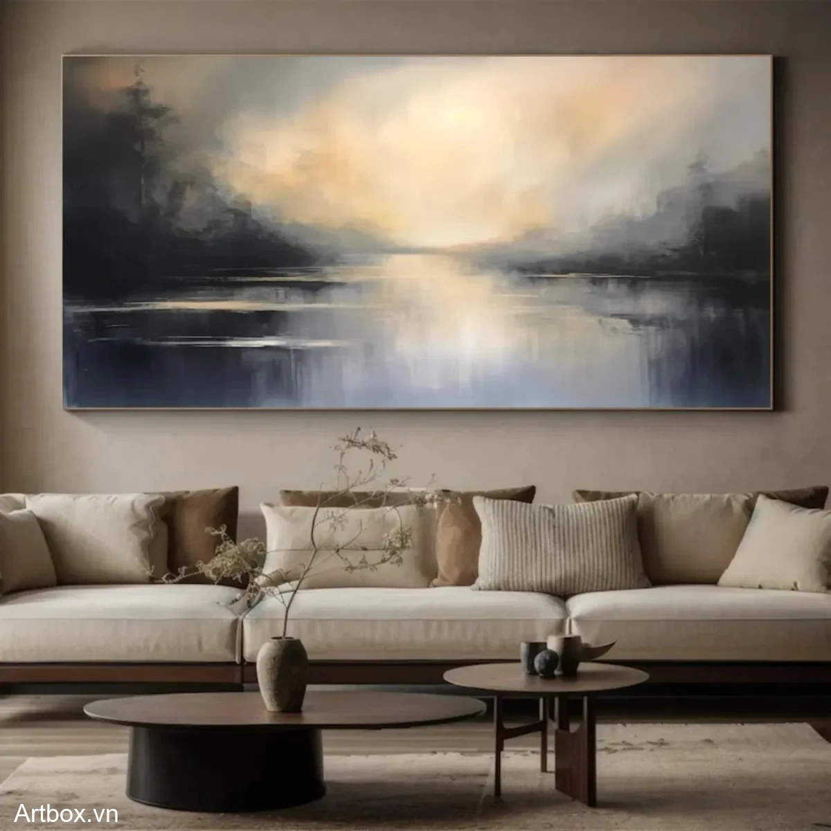 Bình Minh Trên Hồ Nước – Tranh Sơn Acrylic Trừu Tượng Phong cảnh Đa sắc Trang Trí Phòng ăn – Phong Cách Hiện Đại