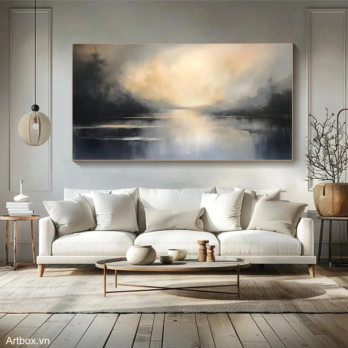 Bình Minh Trên Hồ Nước – Tranh Sơn Acrylic Trừu Tượng Phong cảnh Đa sắc Trang Trí Phòng ăn – Phong Cách Hiện Đại