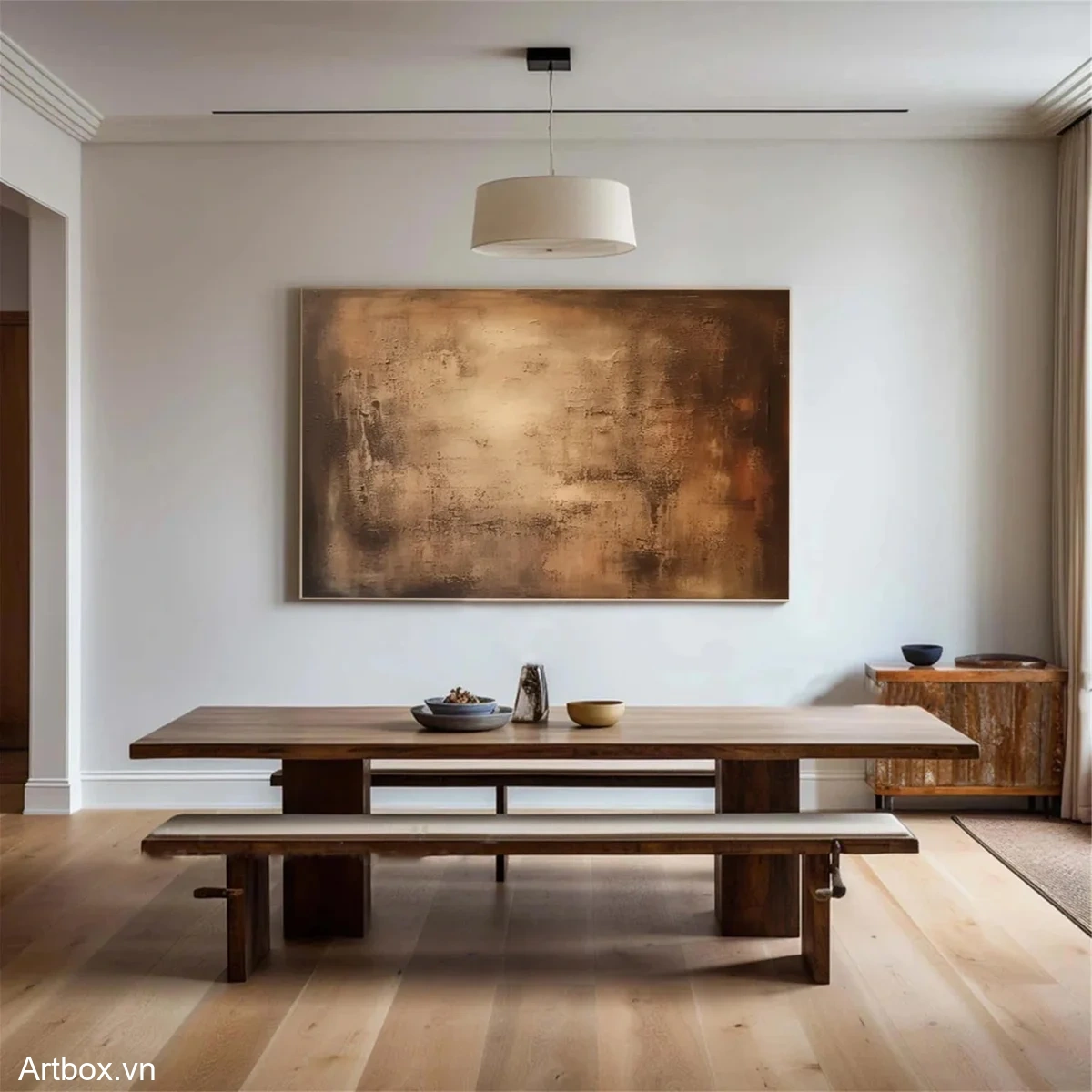 Hơi Ấm Của Đất – Tranh Sơn Acrylic Trừu Tượng Trừu tượng Nâu be Trang Trí Phòng ăn – Phong Cách Hiện Đại