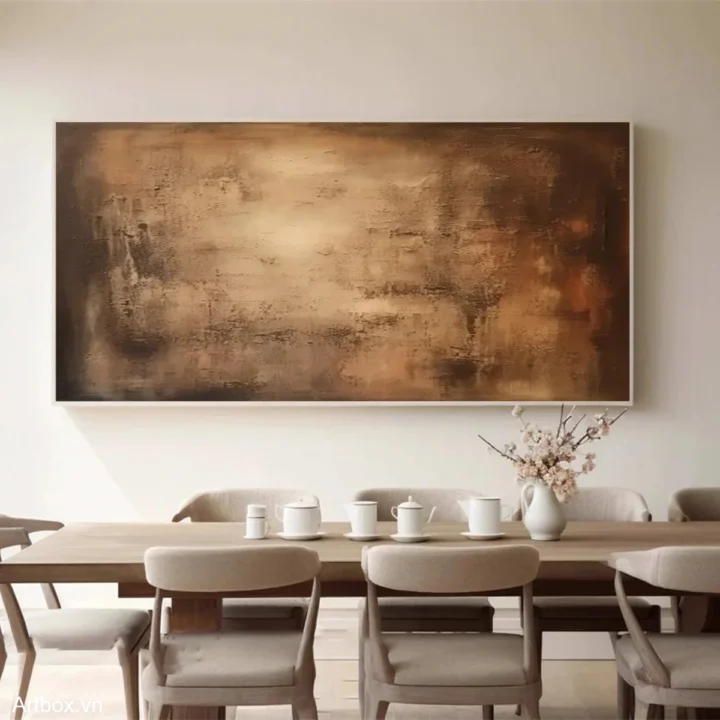 Hơi Ấm Của Đất – Tranh Sơn Acrylic Trừu Tượng Trừu tượng Nâu be Trang Trí Phòng ăn – Phong Cách Hiện Đại