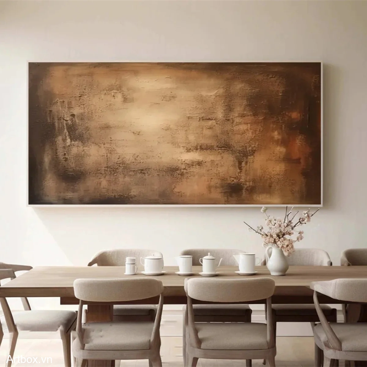 Hơi Ấm Của Đất – Tranh Sơn Acrylic Trừu Tượng Trừu tượng Nâu be Trang Trí Phòng ăn – Phong Cách Hiện Đại