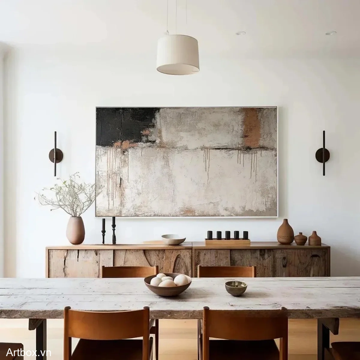 Hòa Quyện Tĩnh Lặng – Tranh Sơn Acrylic Trừu Tượng Trừu tượng Đen trắng Trang Trí Phòng khách – Phong Cách Hiện Đại