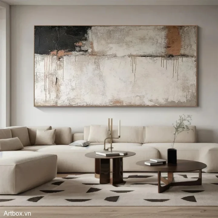 Hòa Quyện Tĩnh Lặng – Tranh Sơn Acrylic Trừu Tượng Trừu tượng Đen trắng Trang Trí Phòng khách – Phong Cách Hiện Đại