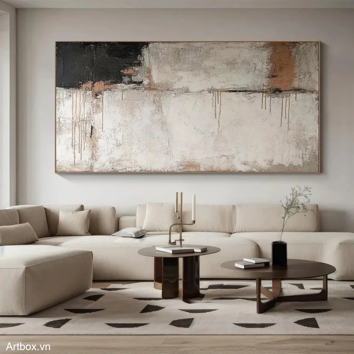 Hòa Quyện Tĩnh Lặng – Tranh Sơn Acrylic Trừu Tượng Trừu tượng Đen trắng Trang Trí Phòng khách – Phong Cách Hiện Đại