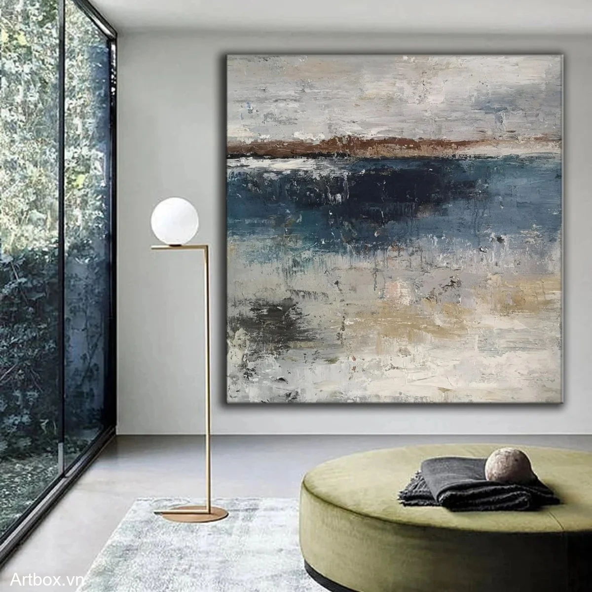 Hòa Quyện Của Biển Cả – Tranh Sơn Acrylic Trừu Tượng Trừu tượng Xanh dương Trang Trí Phòng khách, Phòng làm việc – Phong Cách Hiện Đại