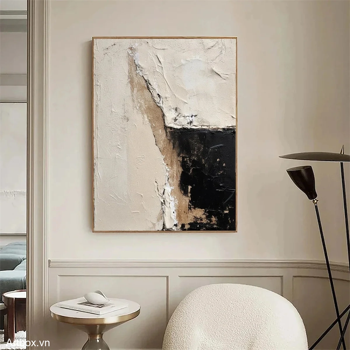 Hành Trình Cảm Xúc – Tranh Sơn Acrylic Trừu Tượng Trừu tượng Đen trắng Trang Trí Phòng khách – Phong Cách Hiện Đại