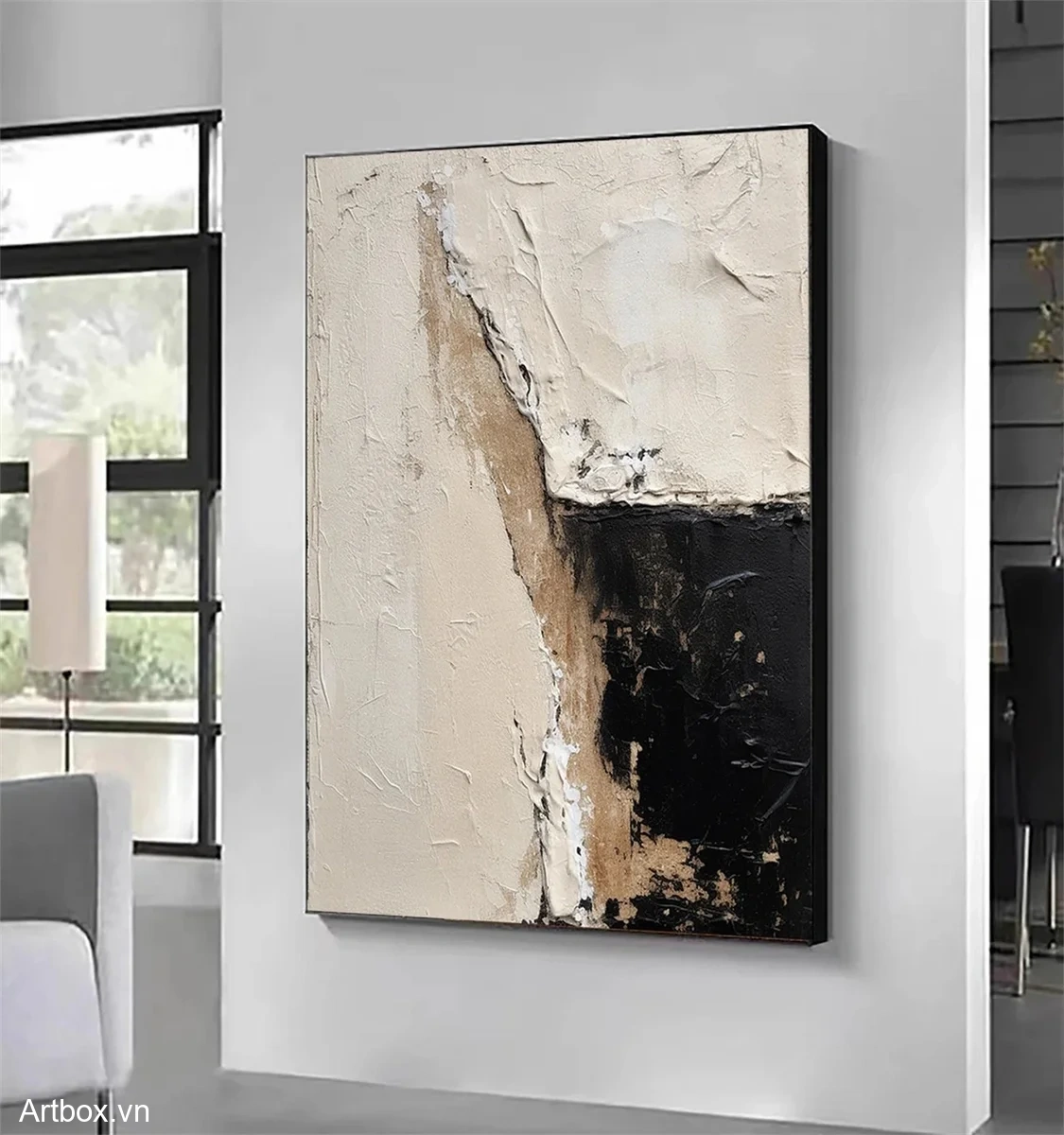 Hành Trình Cảm Xúc – Tranh Sơn Acrylic Trừu Tượng Trừu tượng Đen trắng Trang Trí Phòng khách – Phong Cách Hiện Đại