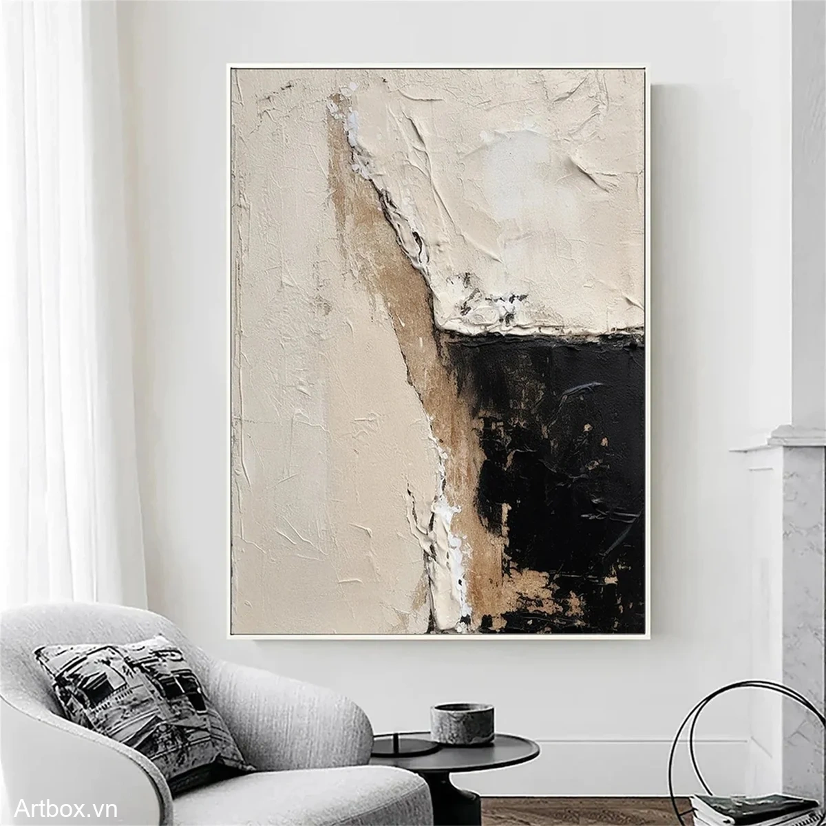 Hành Trình Cảm Xúc – Tranh Sơn Acrylic Trừu Tượng Trừu tượng Đen trắng Trang Trí Phòng khách – Phong Cách Hiện Đại